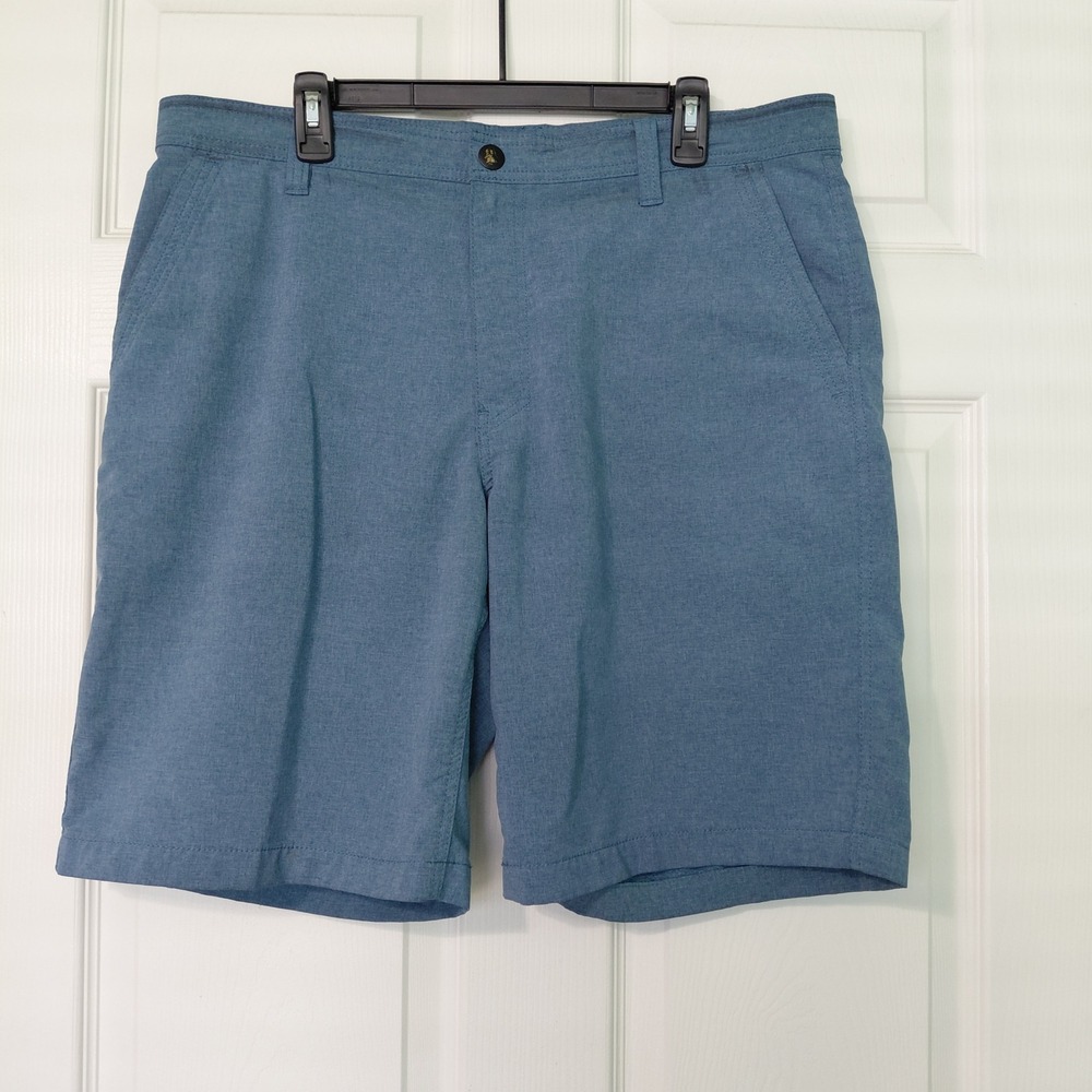 GH Bass & Co Mens Blue Heathered Flat Front Shorts Size 36W 10L CO102-AR